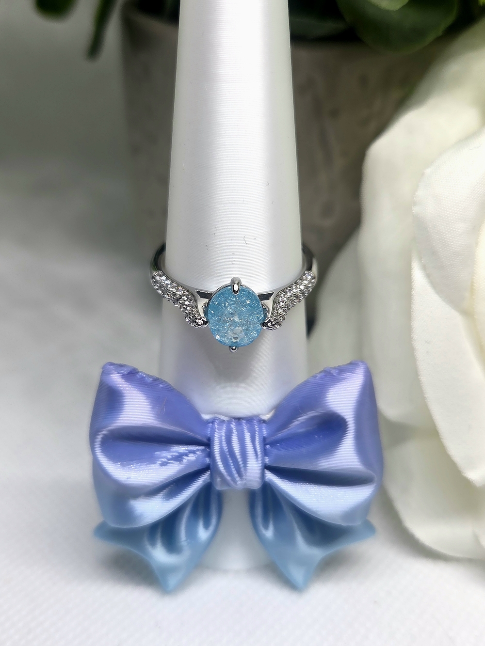 BP Blue Ice Crystal Ring with Pavé Accents On Rhodium Plating